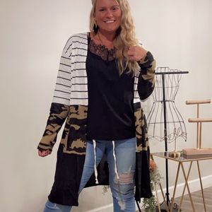 Camo and strip cardigan